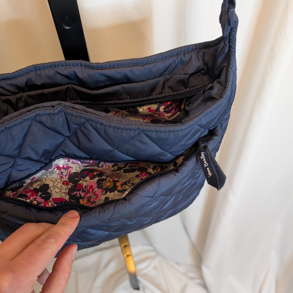 Vera Bradley Blue Quilted Shoulder Bag with Floral Interior